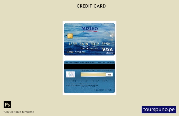 lista para imprimir plantilla de tarjeta clásica de visa bancaria Mizuho de Japó